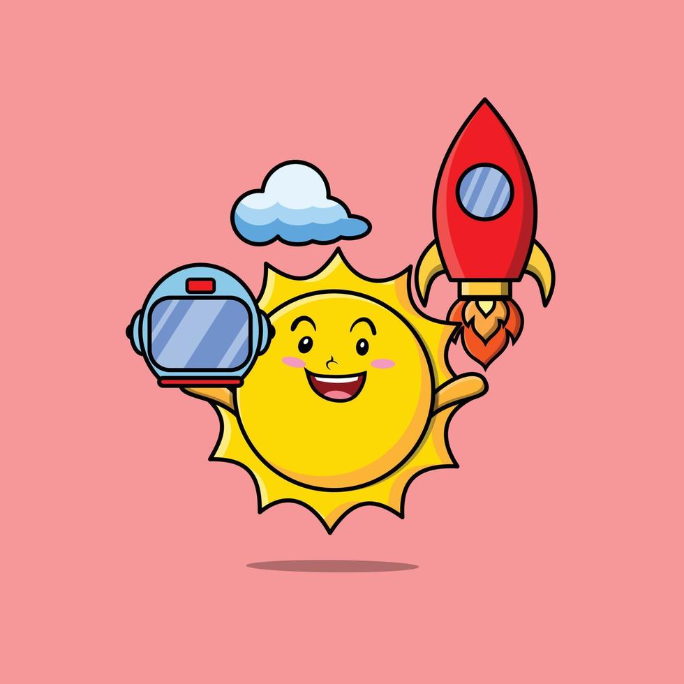 Cute mascot cartoon character Sun as astronaut vector