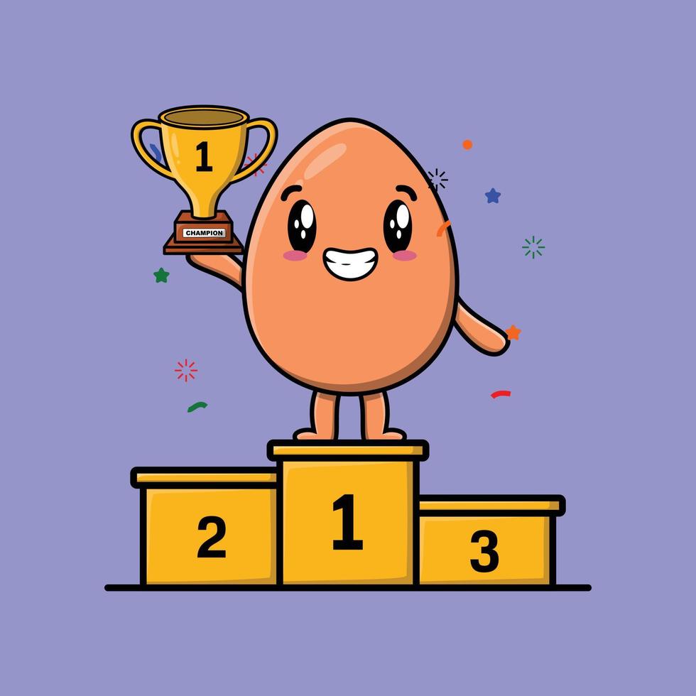 Cute cartoon brown cute egg as the winner with happy expression in 3d modern style design vector