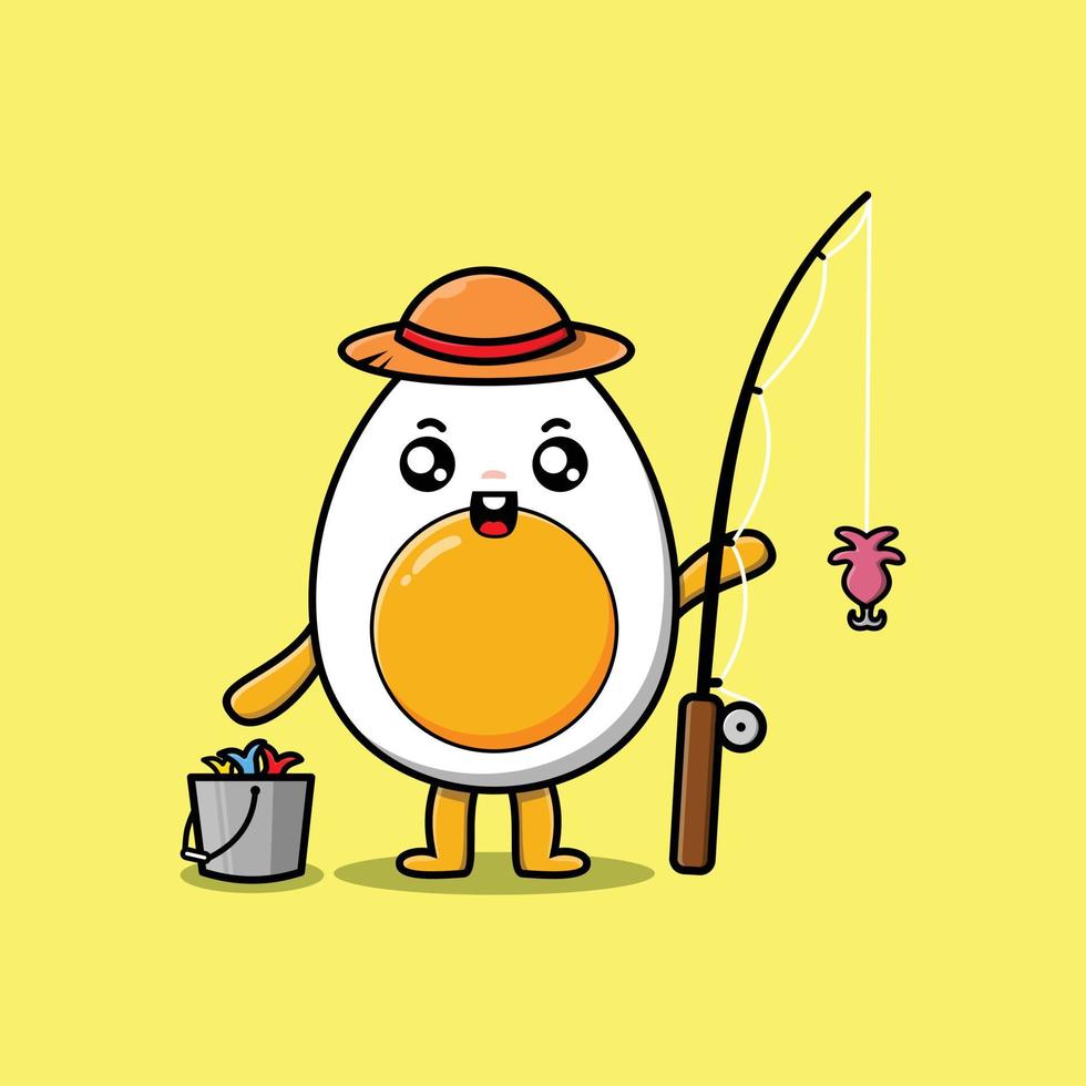 Cute cartoon boiled egg character with happy expression in modern style design vector