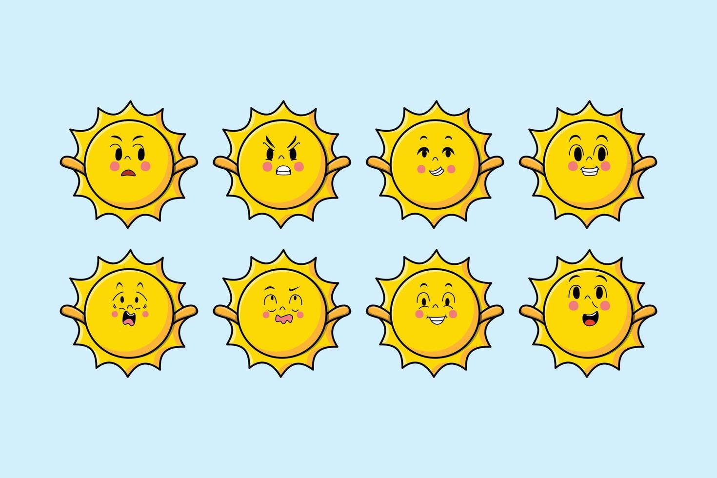 Set kawaii sun cartoon with different expressions vector