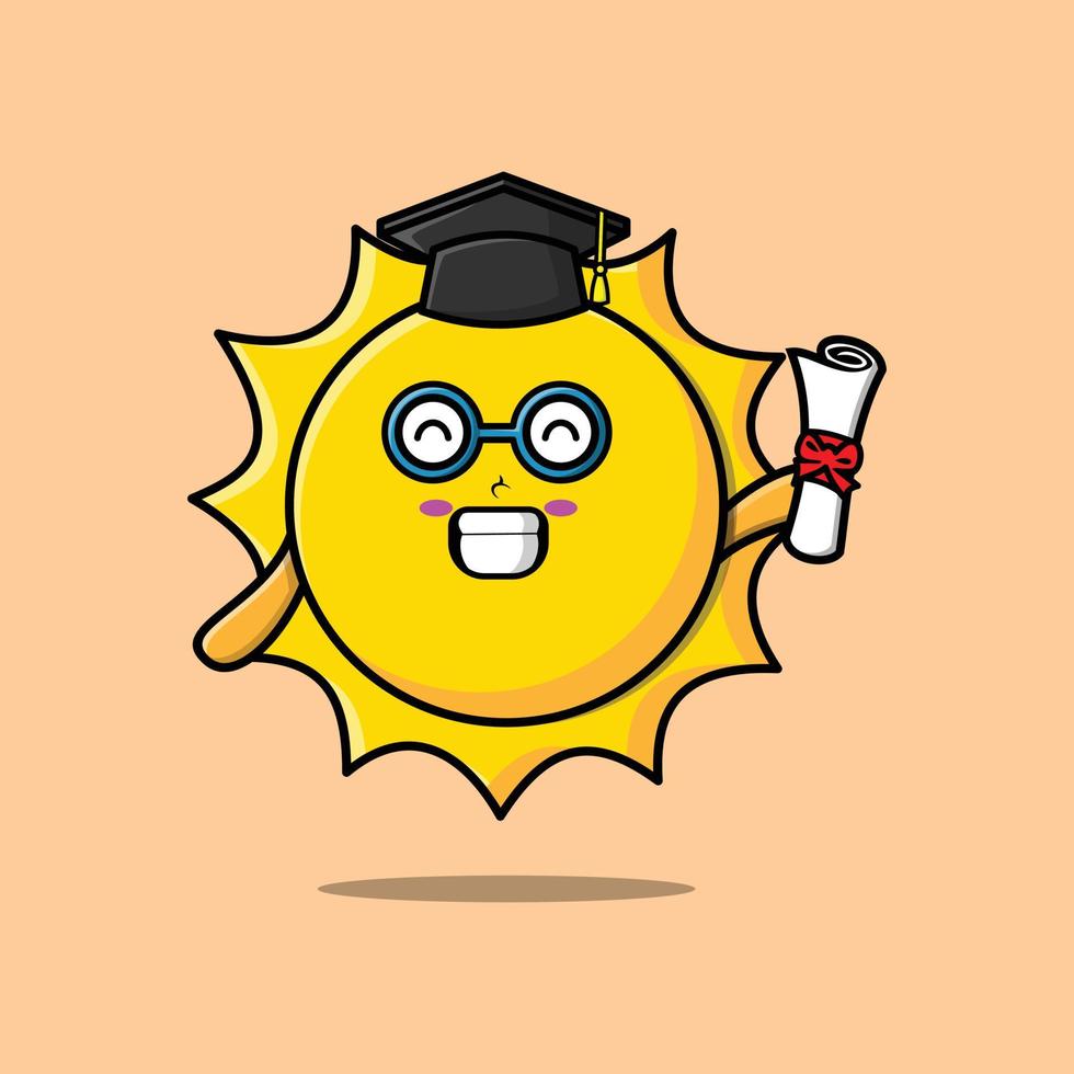 Cute cartoon sun student on graduation day vector