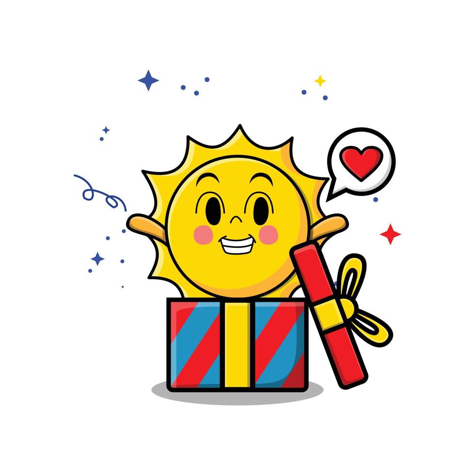 Cute cartoon sun coming out from big gift box vector
