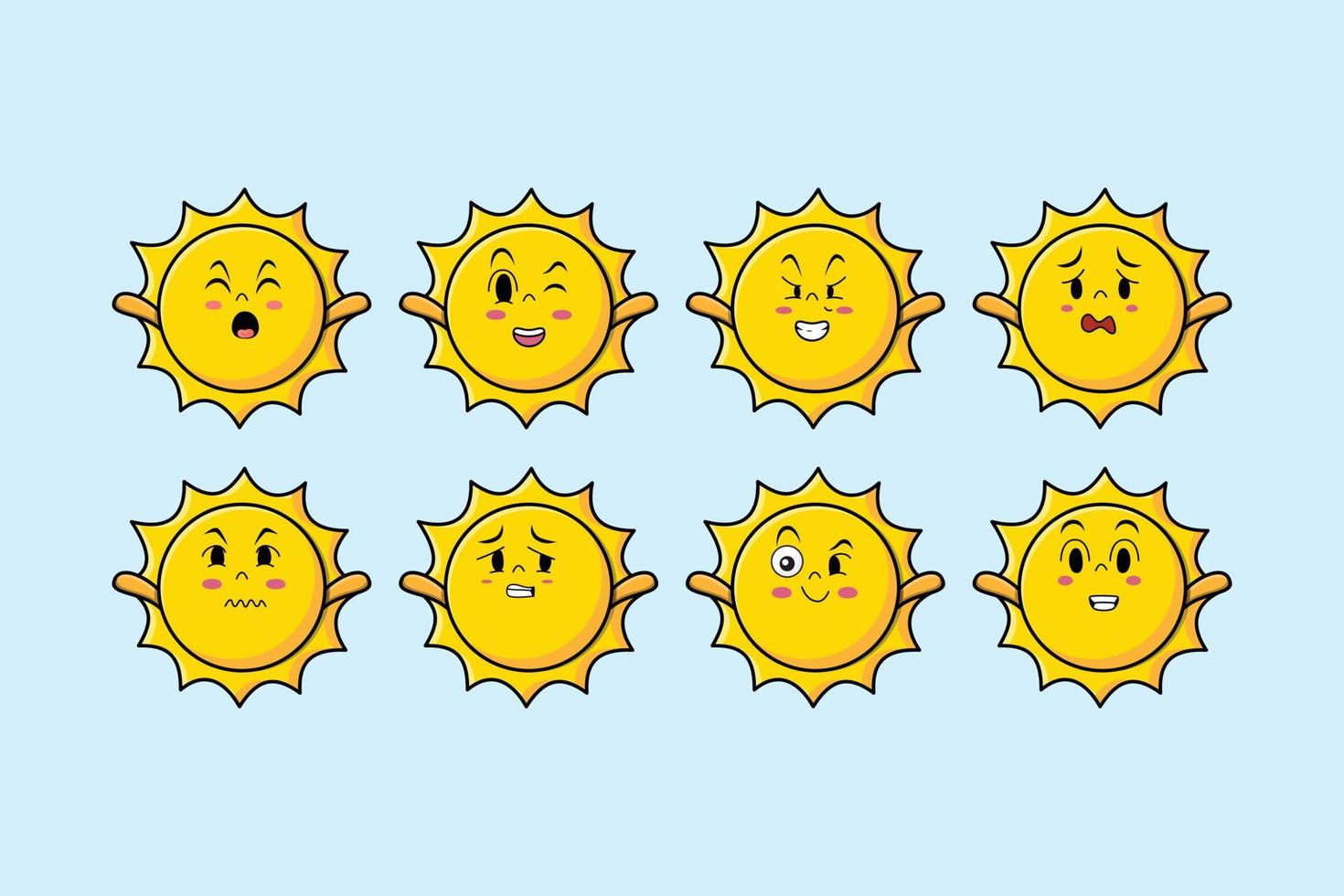 Set kawaii sun cartoon with different expressions vector