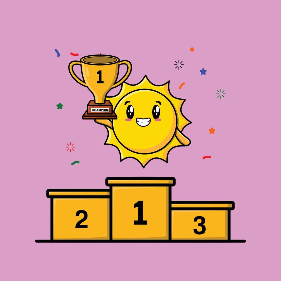 Cute cartoon sun as the winner with happy expression in 3d modern style design vector