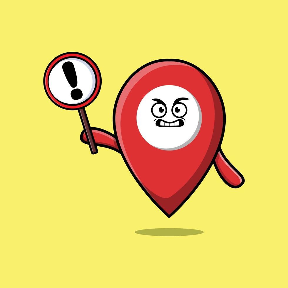 Cute cartoon pin maps with exclamation sign board vector