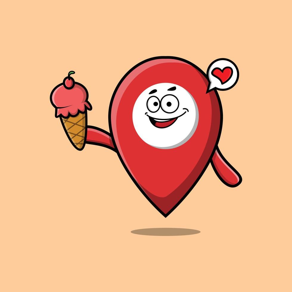 Cute Cartoon pin location holding ice cream cone vector