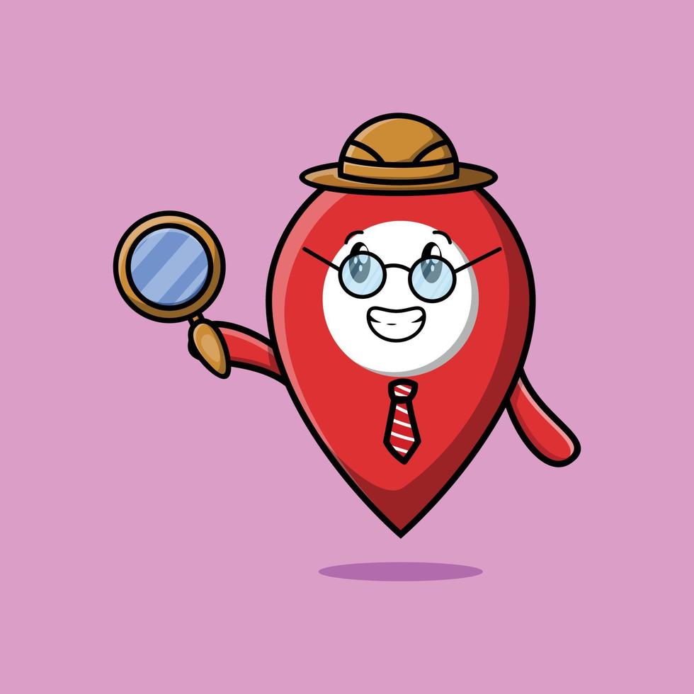 detective de ubicación de pin de personaje de dibujos animados lindo vector