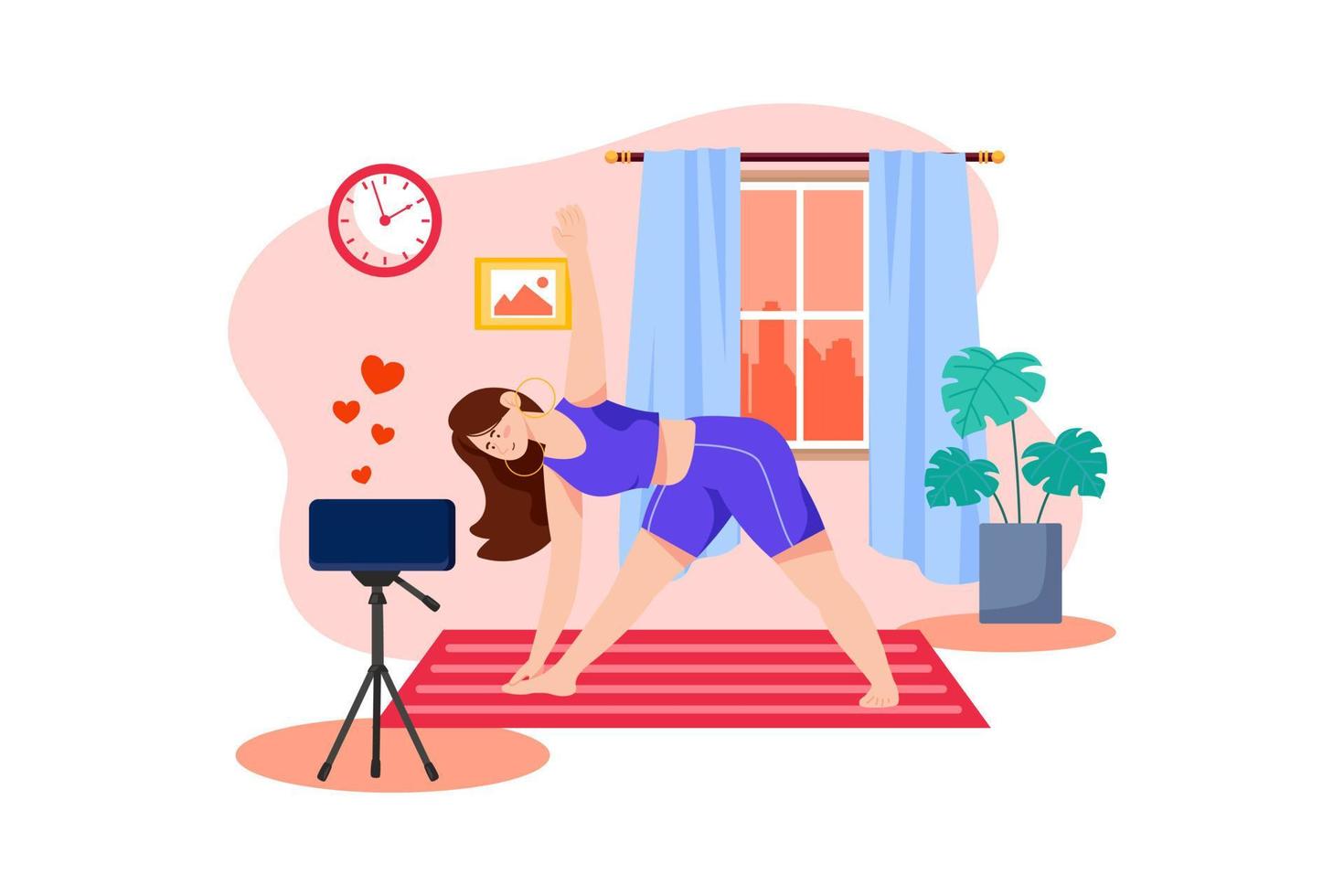 Woman shooting yoga video tutorial vector