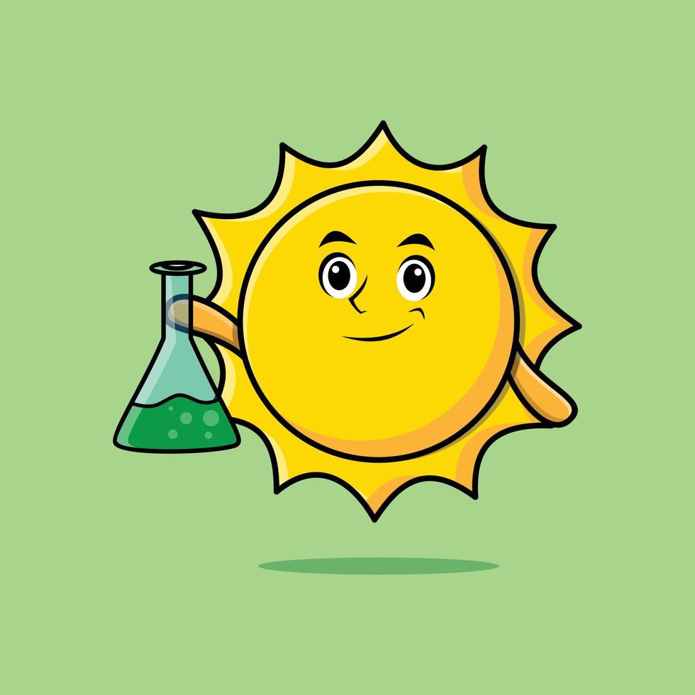 Cute cartoon sun as scientist with chemical glass vector