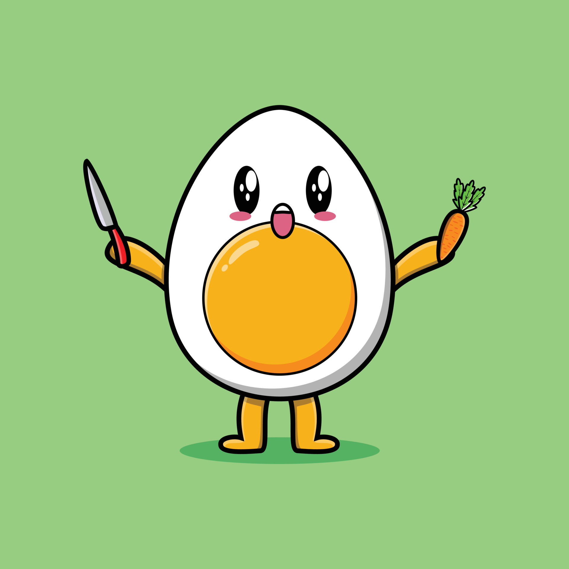 Cute cartoon boiled egg character with happy expression in modern style