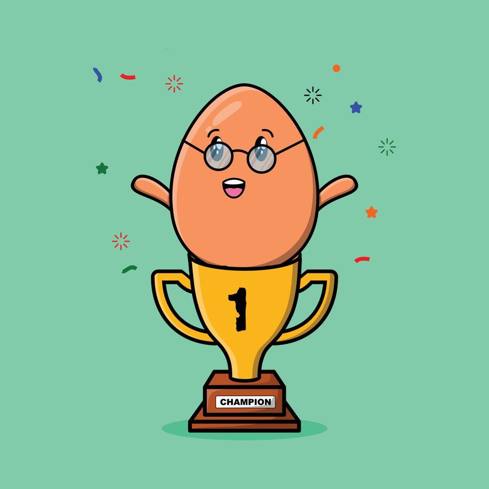 Cute cartoon brown cute egg as the winner with happy expression in 3d modern style design vector