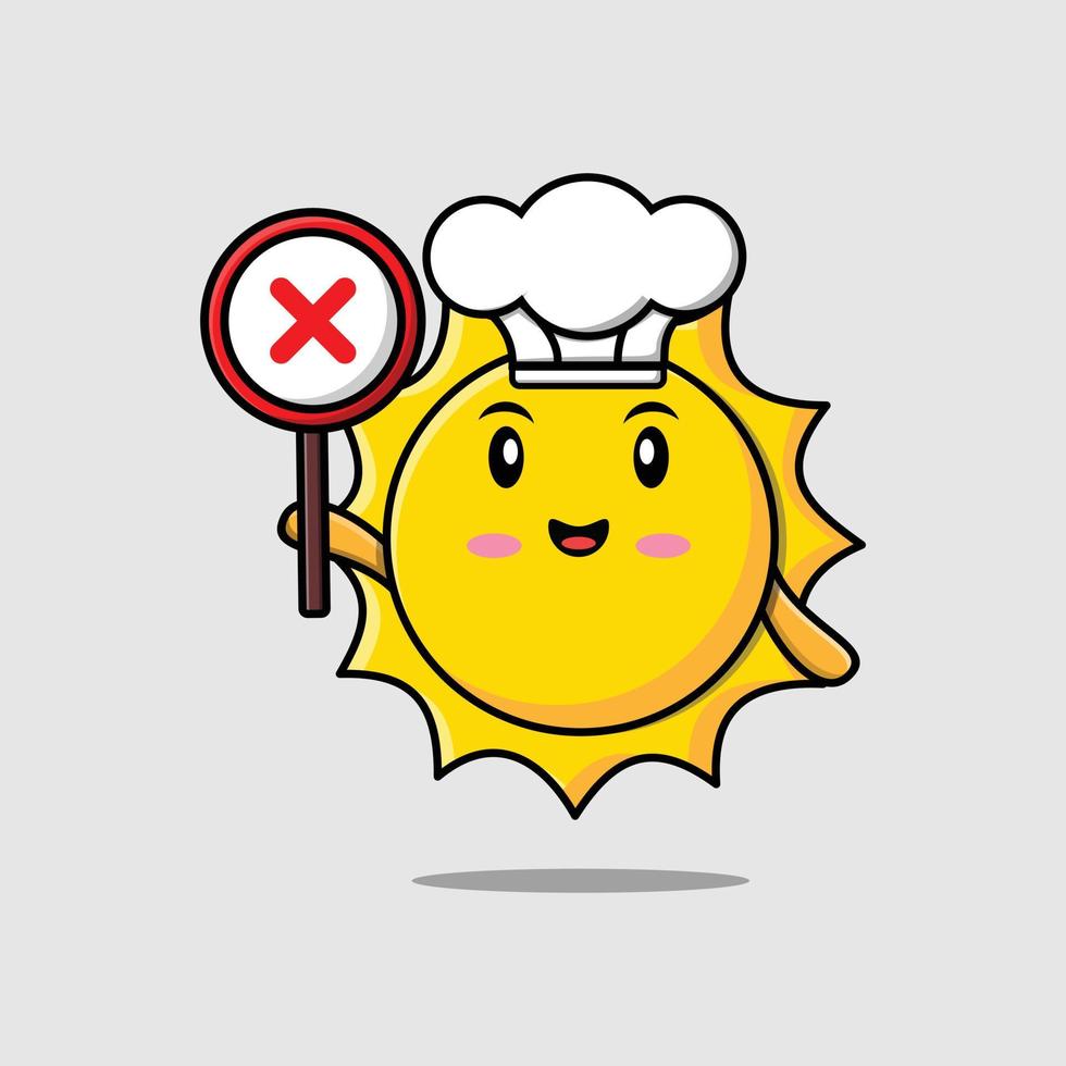 cute cartoon sun holding wrong sign vector