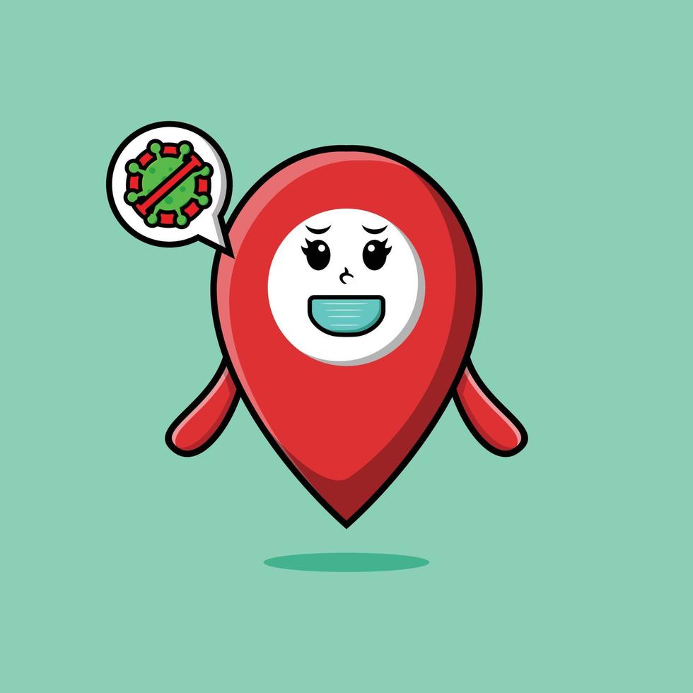 Cute cartoon pin location using mask prevent virus vector