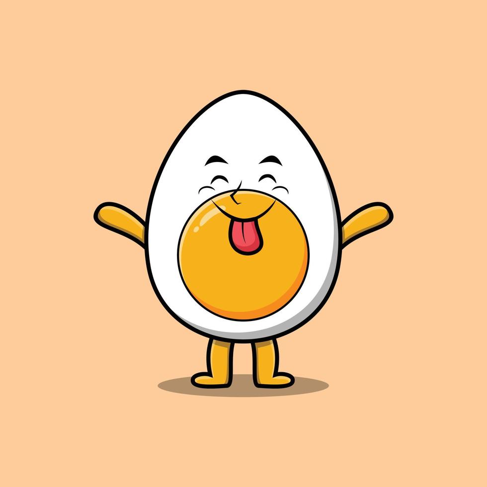 Cute cartoon boiled egg character with happy expression in modern style design vector