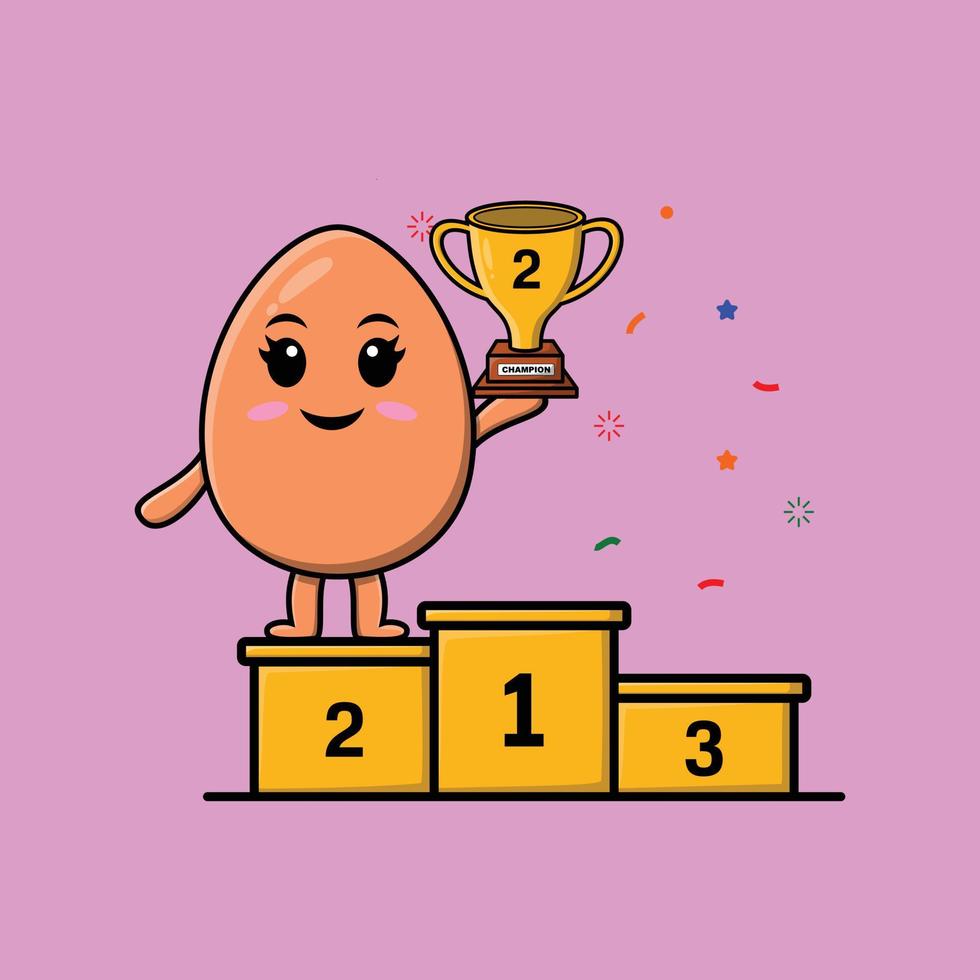 Cute cartoon brown cute egg as the winner with happy expression in 3d modern style design vector