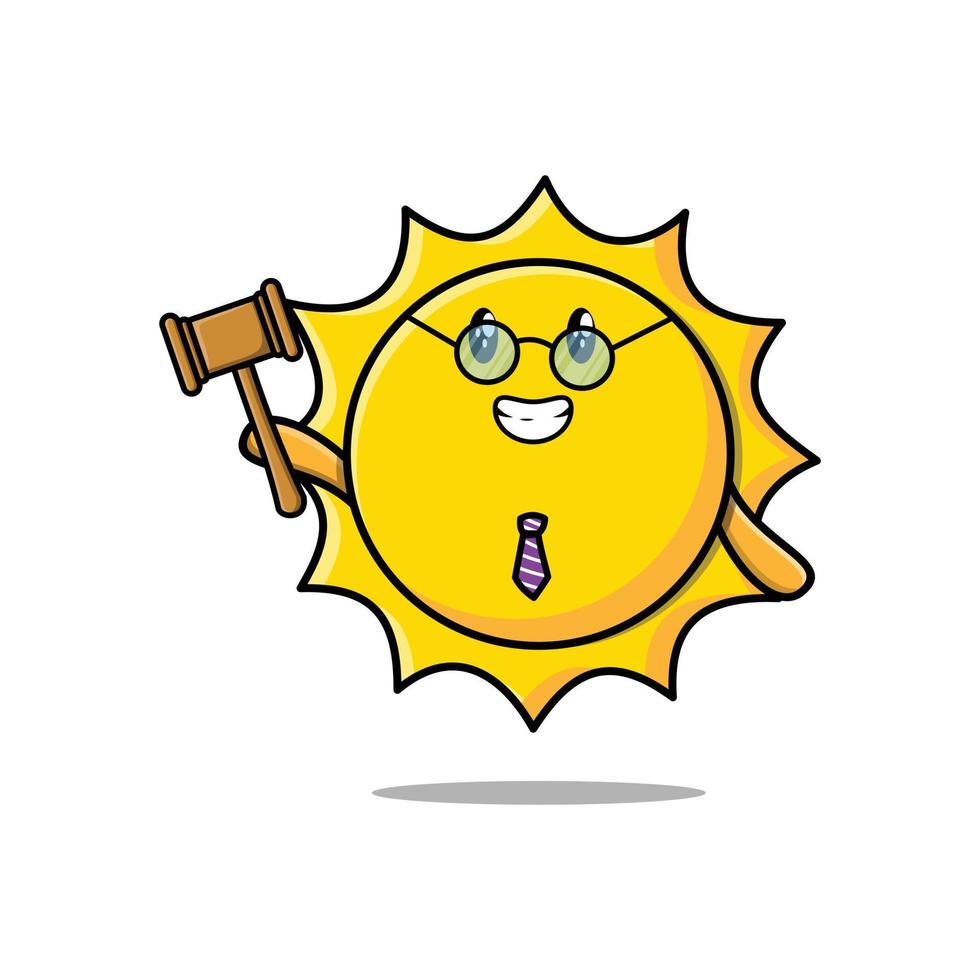 Cute cartoon wise judge sun holding a hammer vector