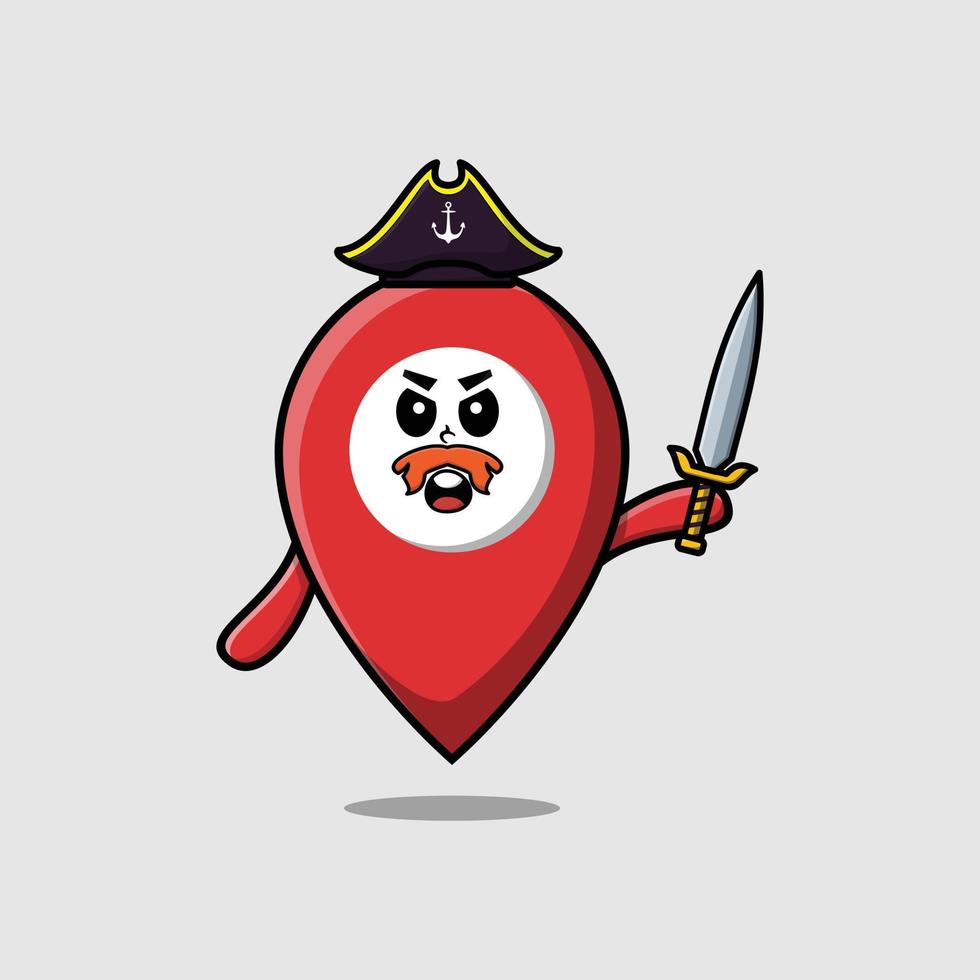 Cute cartoon maps icon pirate with hat and sword vector