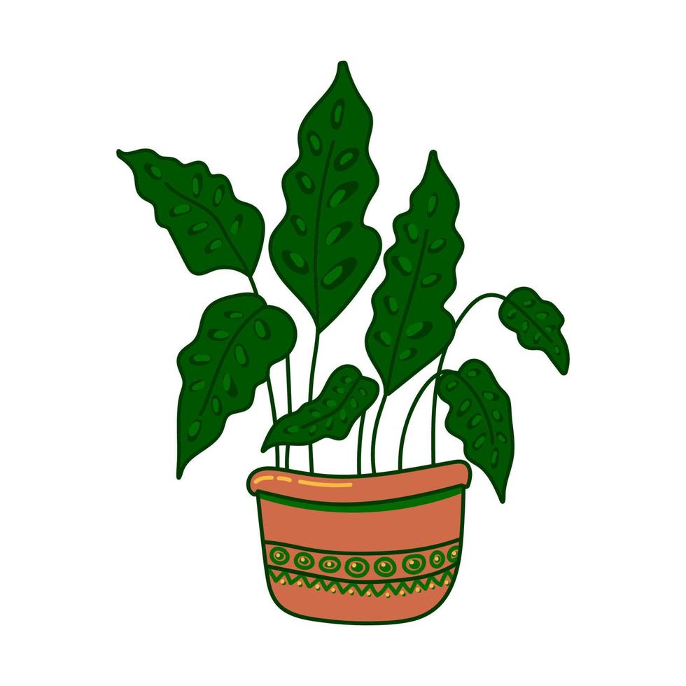 Plant in pot. Hand drawn indoor and outdoor landscape garden potted plant. Urban jungle, trendy home decor with plant, tropical leaves in stylish planter vector