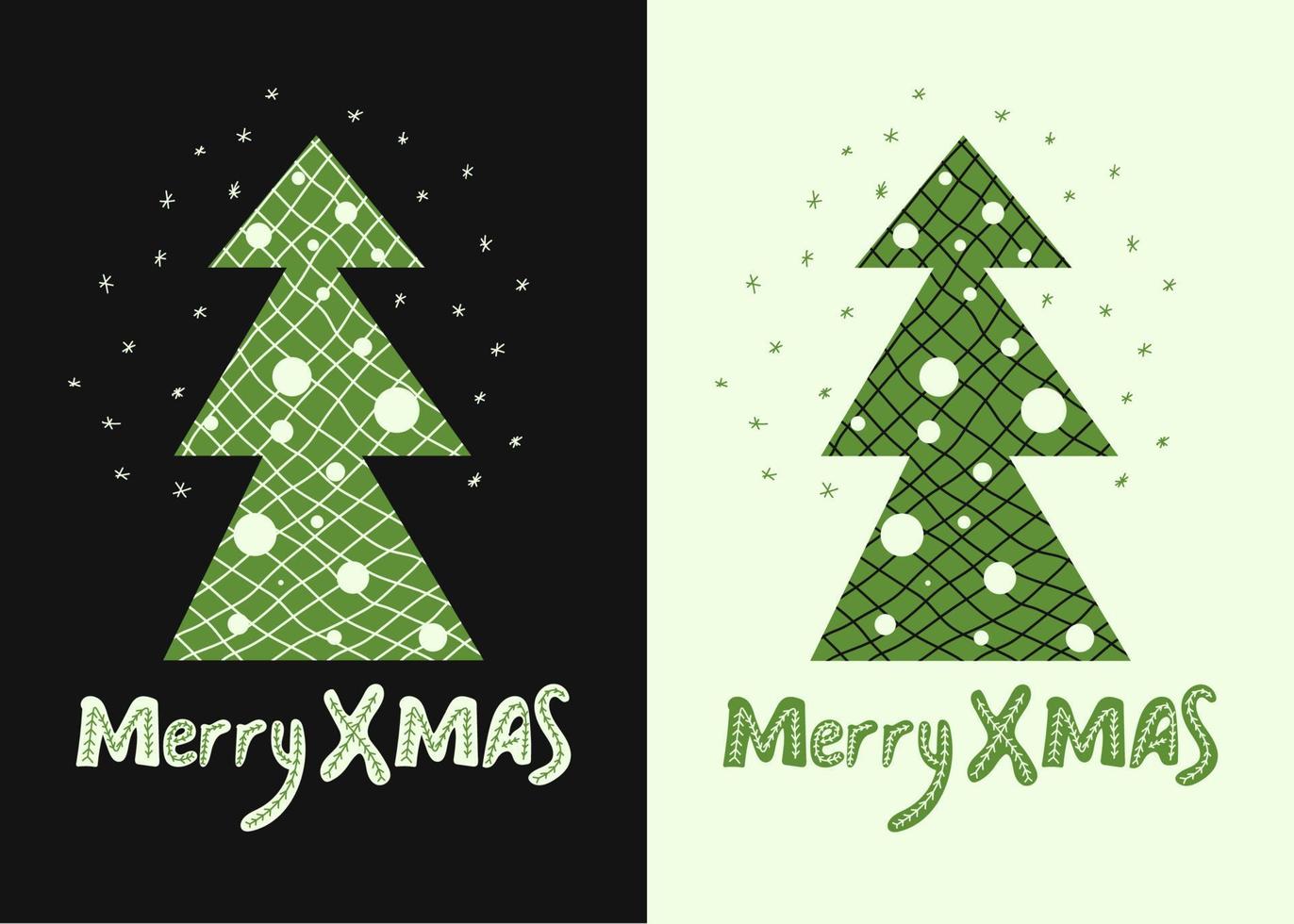 Merry Xmas quote with christmas tree. Unique handwriting wishes. Design element for congratulation card, banner or flyer. Vector illustration