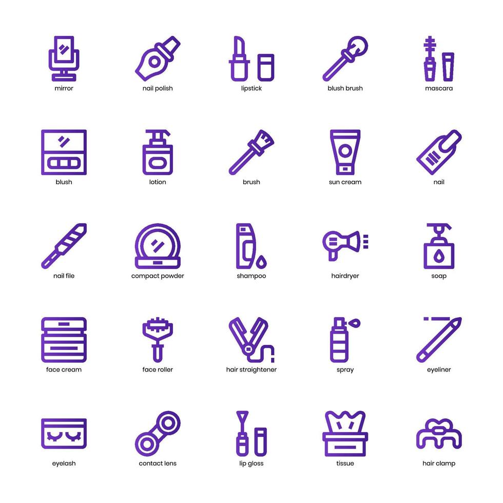 Beauty and Cosmetic icon pack for your website design, logo, app, UI. Beauty and Cosmetic icon basic line gradient design. Vector graphics illustration and editable stroke.