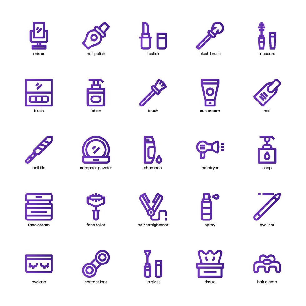 paquete de iconos de belleza y cosmética para el diseño de su sitio web, logotipo, aplicación, ui. icono de belleza y cosmética diseño de gradiente de línea básica. ilustración de gráficos vectoriales y trazo editable. vector