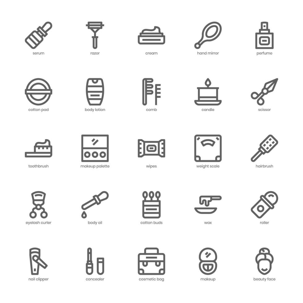 Beauty and Cosmetic icon pack for your website design, logo, app, UI. Beauty and Cosmetic icon outline design. Vector graphics illustration and editable stroke.