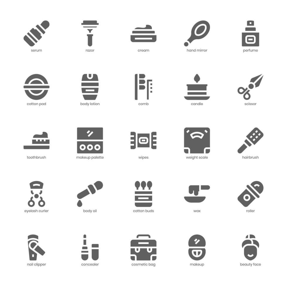 paquete de iconos de belleza y cosmética para el diseño de su sitio web, logotipo, aplicación, ui. diseño de glifos de iconos de belleza y cosmética. ilustración de gráficos vectoriales y trazo editable. vector