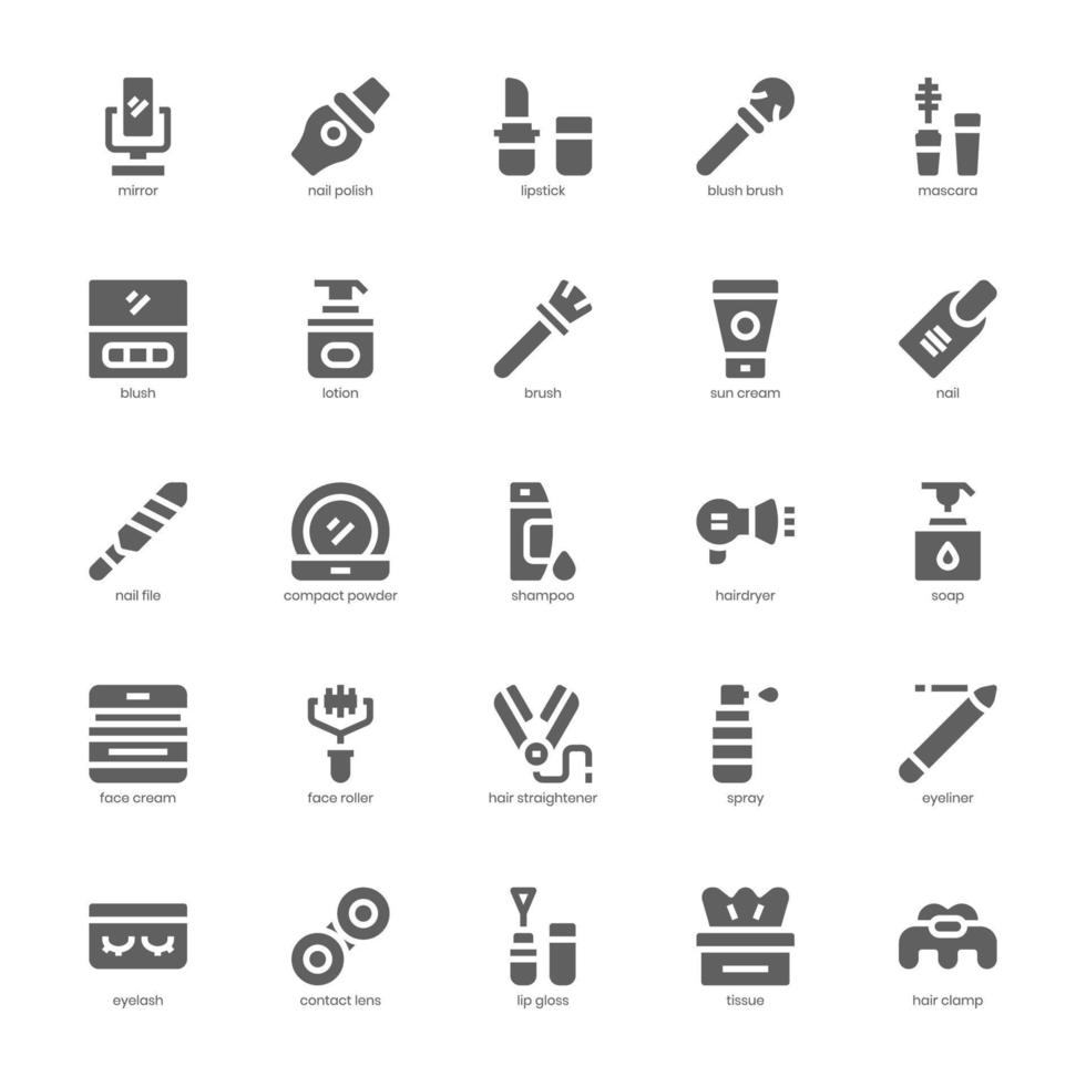 Beauty and Cosmetic icon pack for your website design, logo, app, UI. Beauty and Cosmetic icon glyph design. Vector graphics illustration and editable stroke.