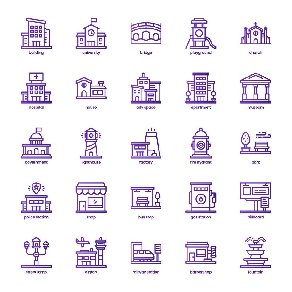 paquete de iconos de elementos de la ciudad para el diseño de su sitio web, logotipo, aplicación, ui. diseño de degradado de línea básica de icono de elemento de ciudad. ilustración de gráficos vectoriales y trazo editable. vector