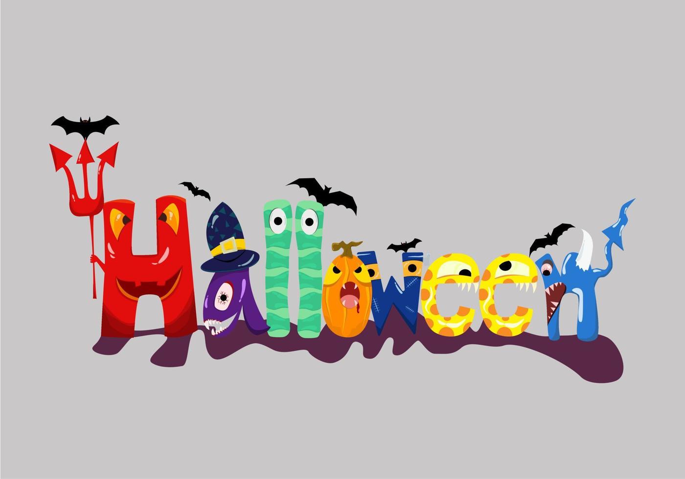 Halloween cartoon ghost vector lettering, Halloween greeting card illustration or cute cartoon background.