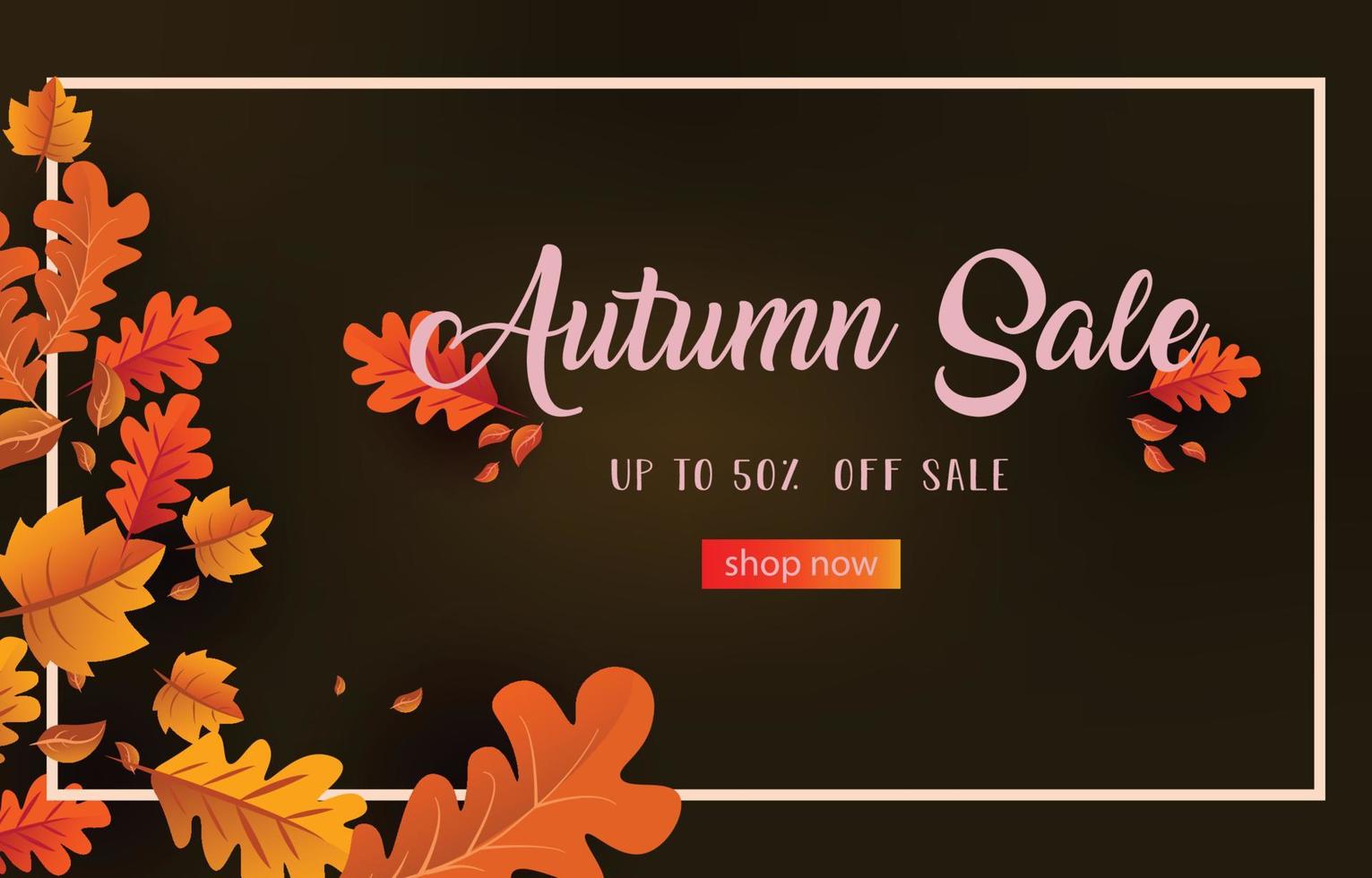 Autumn background with leaves golden yellow with square frames, and discounted letters. fall concept,For wallpaper, postcards, greeting cards, website pages, banners, online sales. Vector illustration