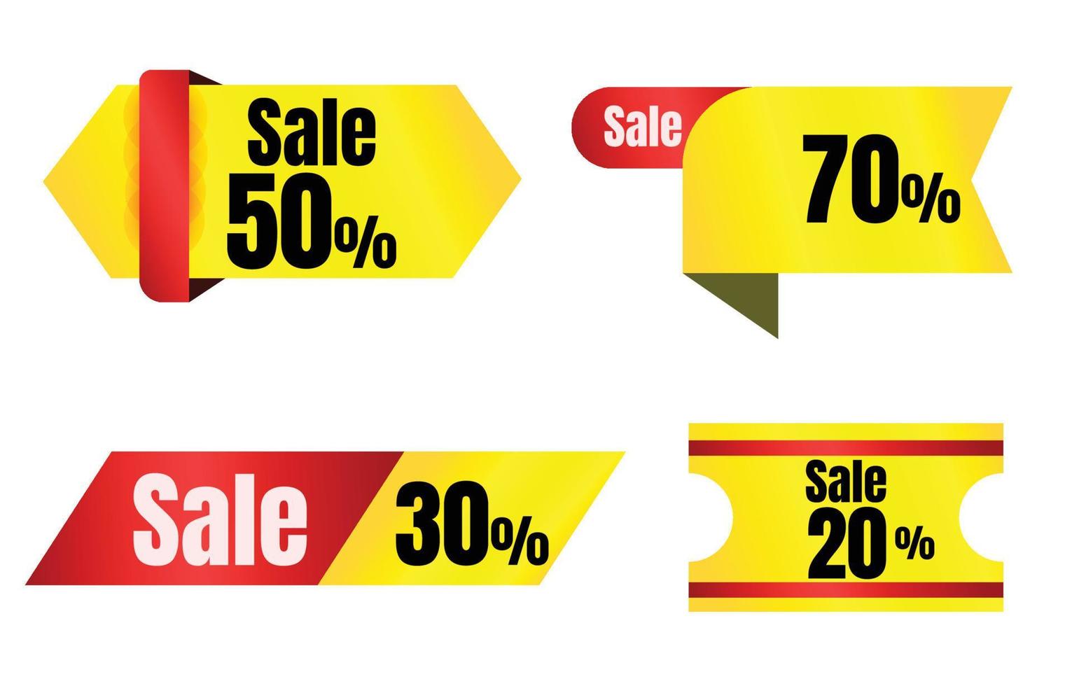 conjunto de banners de venta de colección, etiquetas de descuento rojas y amarillas y etiqueta de ofertas especiales de sitio web moderno sobre fondo blanco, vector de ilustración de promoción de ventas en línea.