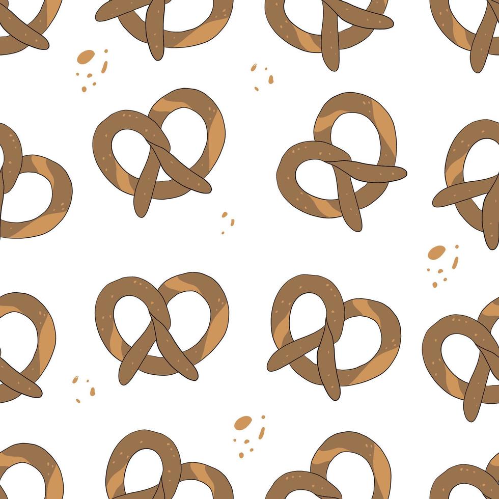 pretzel de patrones sin fisuras. ilustración para el oktoberfest. garabato, vector, plano de fondo vector