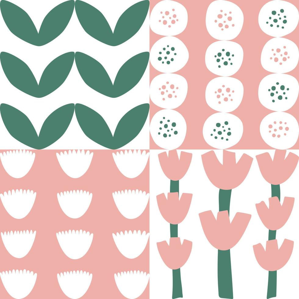 Mid-century modern 60's and 70's style vector seamless pattern - retro minimalist geometric textile or fabric print with flowers.