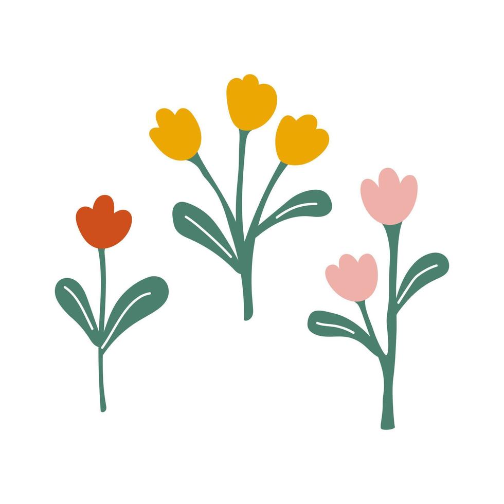 juguetones tulipanes de primavera de colores aislados. conjunto de vectores de ilustración de flores