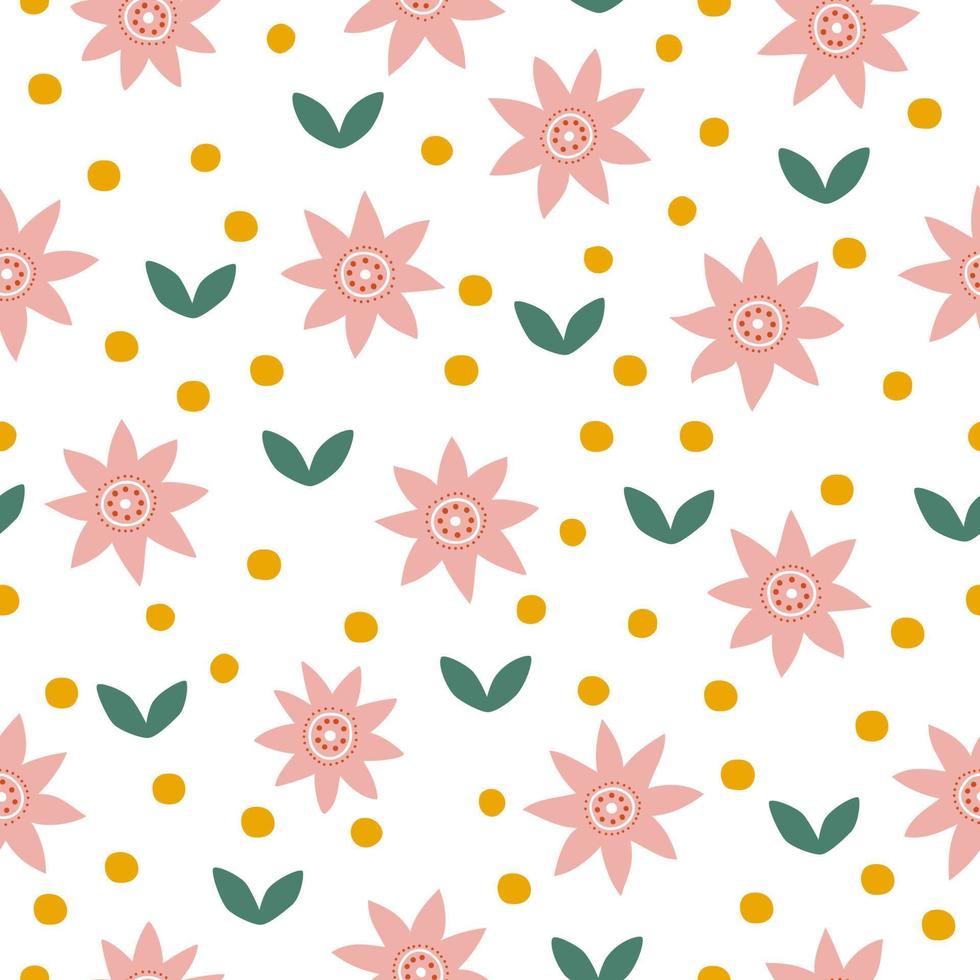 Abstract playful seamless patterns with vintage groovy daisy flowers. Retro floral vector background surface design, textile, stationery, wrapping paper, covers. 60s, 70s, 80s style