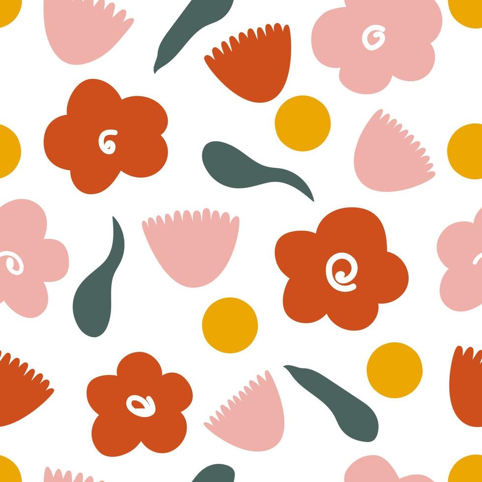 70's vibrant floral retro seamless pattern. 60s and 70s Aesthetic Style. Vector illustration flowers on fabric print