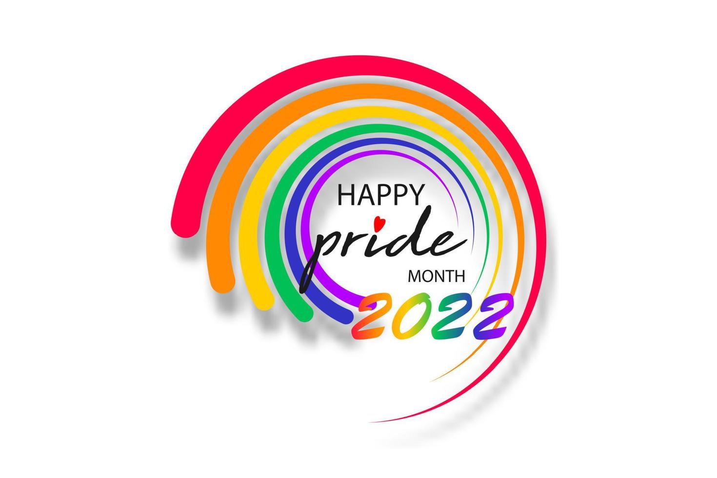 logotipo del mes del orgullo 2022 con bandera del arco iris. símbolo de orgullo de pancarta con corazón, lgbt, minorías sexuales, gays y lesbianas. el amor de fondo es amor. signo de diseñador de plantilla, icono colorido arco iris aislado vector