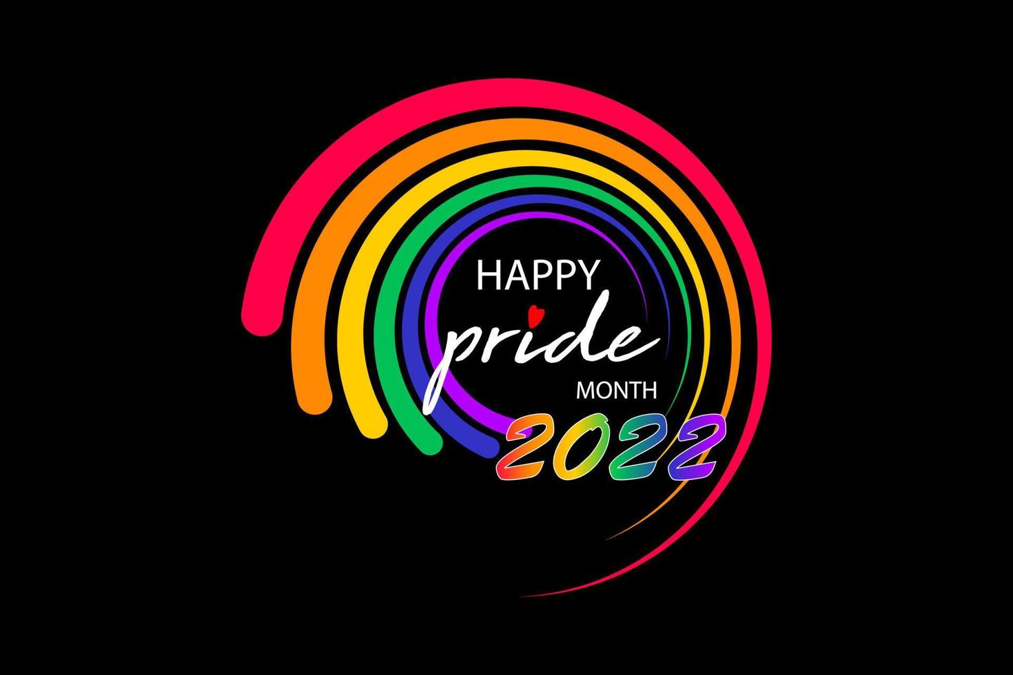 logotipo redondo del mes del orgullo 2022 con bandera del arco iris. símbolo de orgullo de pancarta, lgbt, minorías sexuales, gays y lesbianas. el amor de fondo es amor. signo de diseñador de plantilla, icono colorido arco iris aislado en negro vector