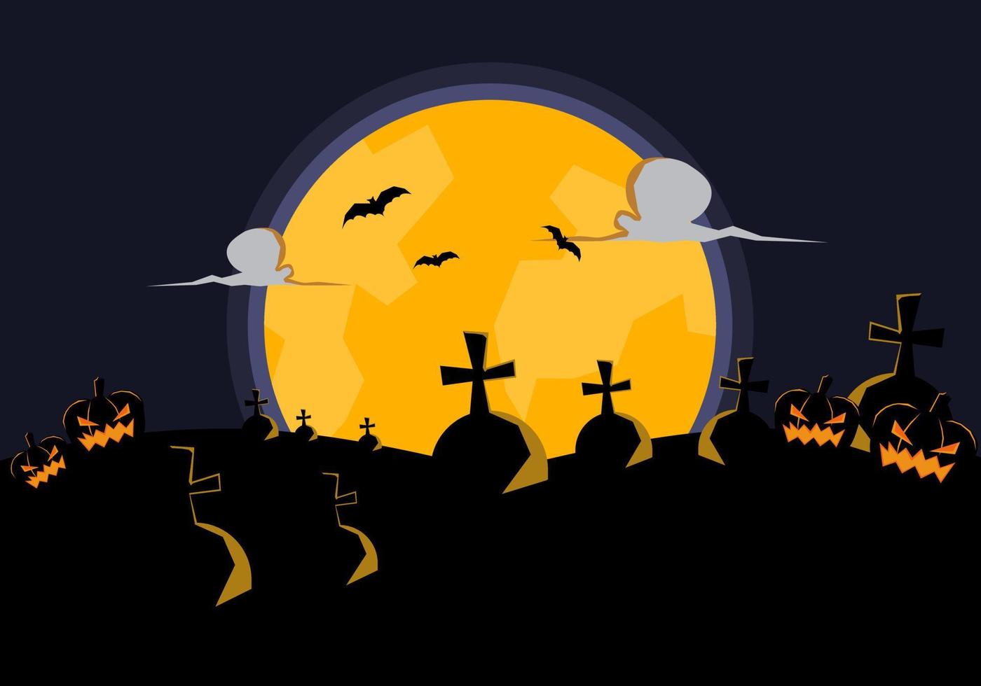 fondo de halloween, noche de luna llena, cementerio de halloween con calabazas embrujadas y castillo. vector