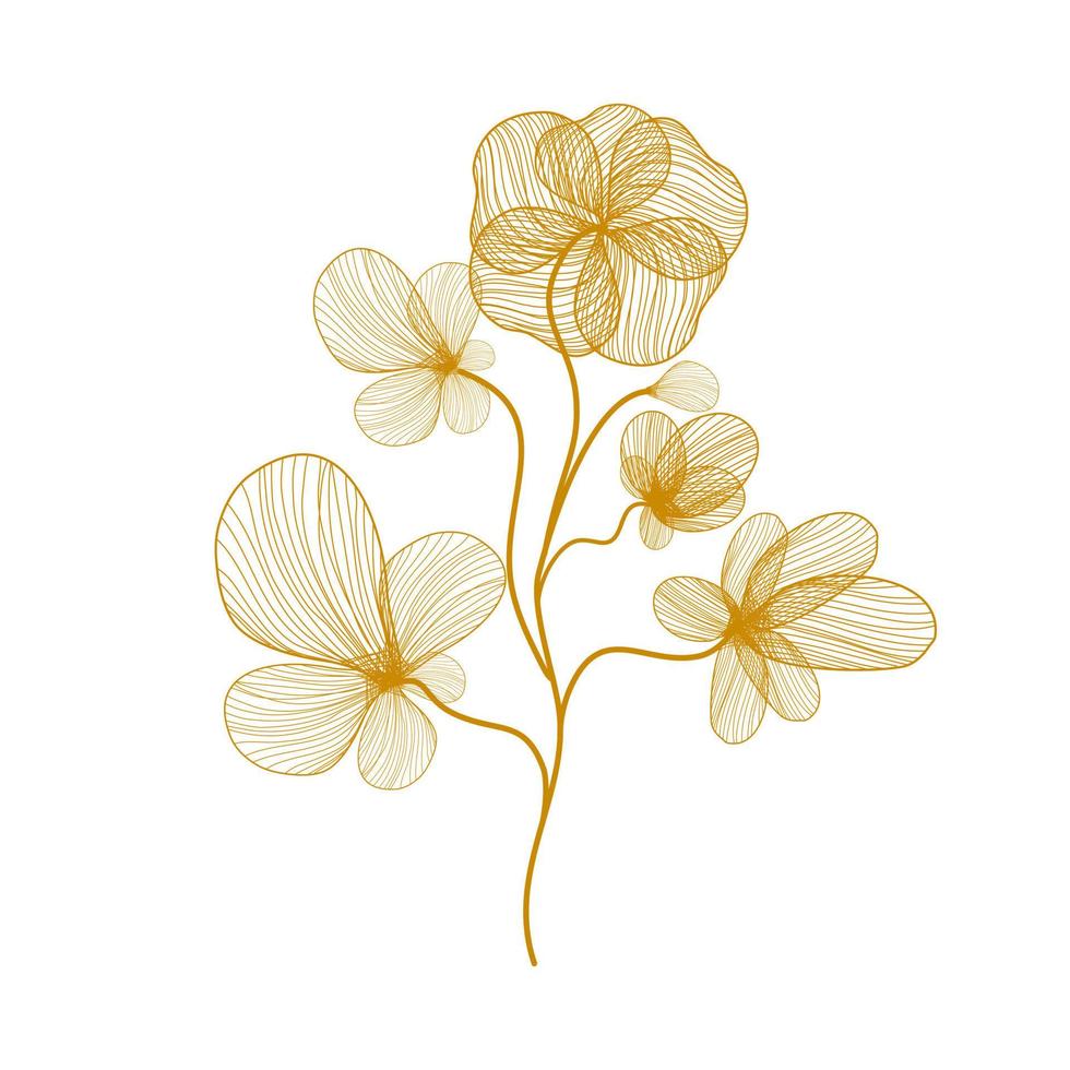 Golden flower on white background, precious autumn time concept vector