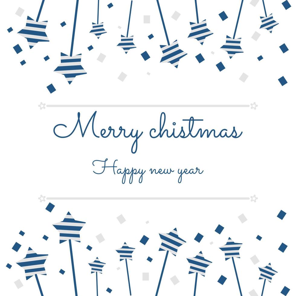 tarjetas de felicitación navideñas, texto de felicitación de año nuevo y decoración con estrellas de papel y cinta vector