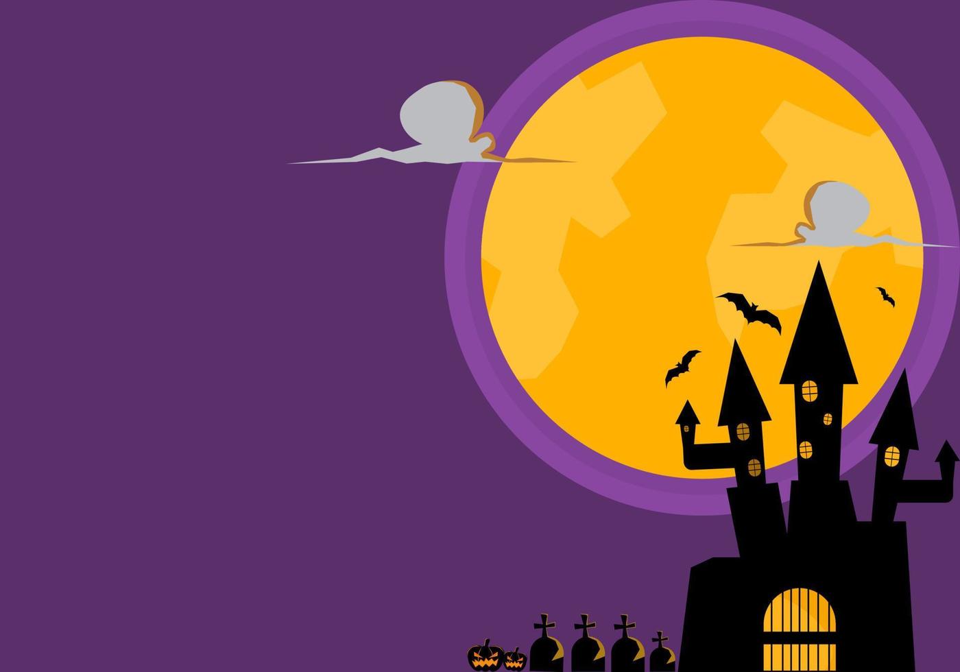 Halloween background. Haunted castle among cemeteries on a full moon night. There is a copy space for Insert letters vector