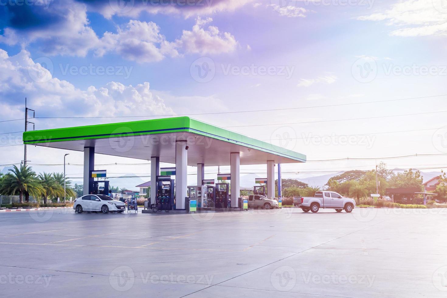 Gas station with clouds and blue sky photo