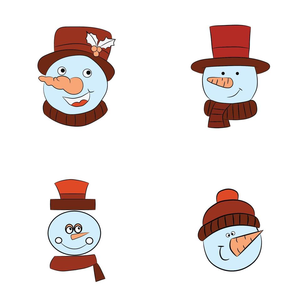 set of snowman with santa hats. vector