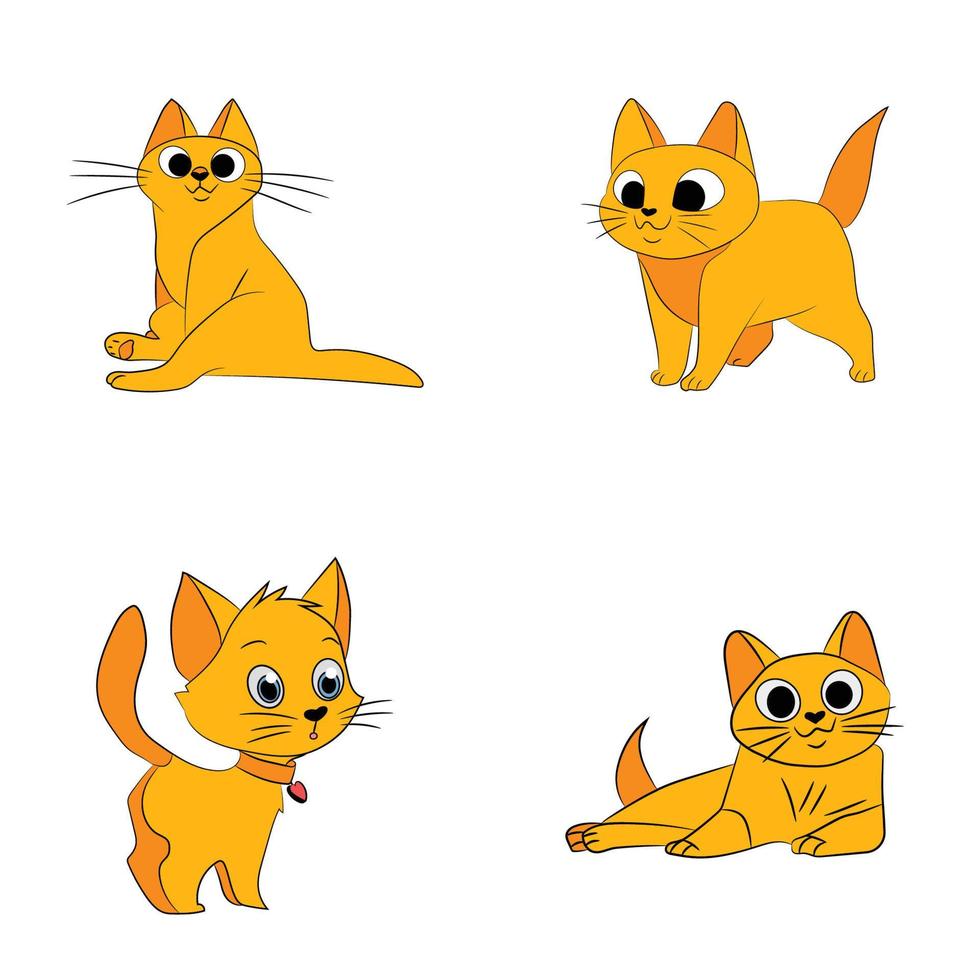 Set of cat illustrations. Variety breeds cats in different poses sitting, standing, stretching, playing, lying. For the veterinary clinic, pet shop advertising. Collection of kittens. vector