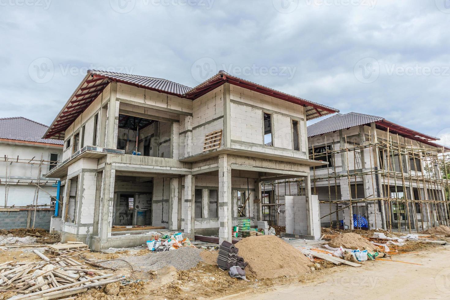 construction residential new house in progress at building site photo