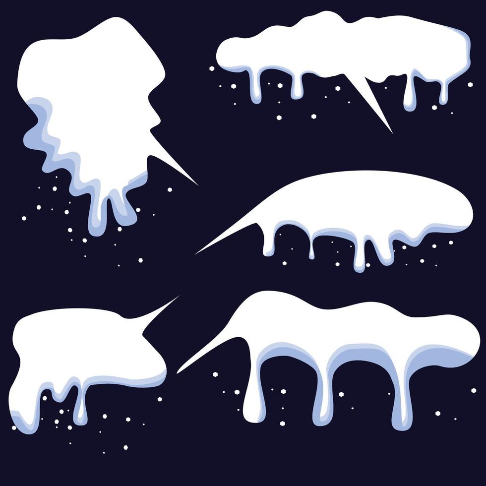 burbujas de habla, concepto de nieve blanca y aisladas en fondo negro, utilizadas en diseños de invierno y navidad. vector