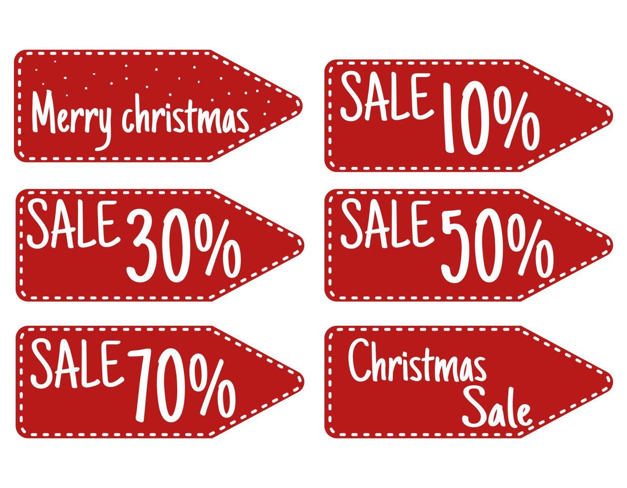 set Red discount label vector isolated on white background, christmas sale paper label