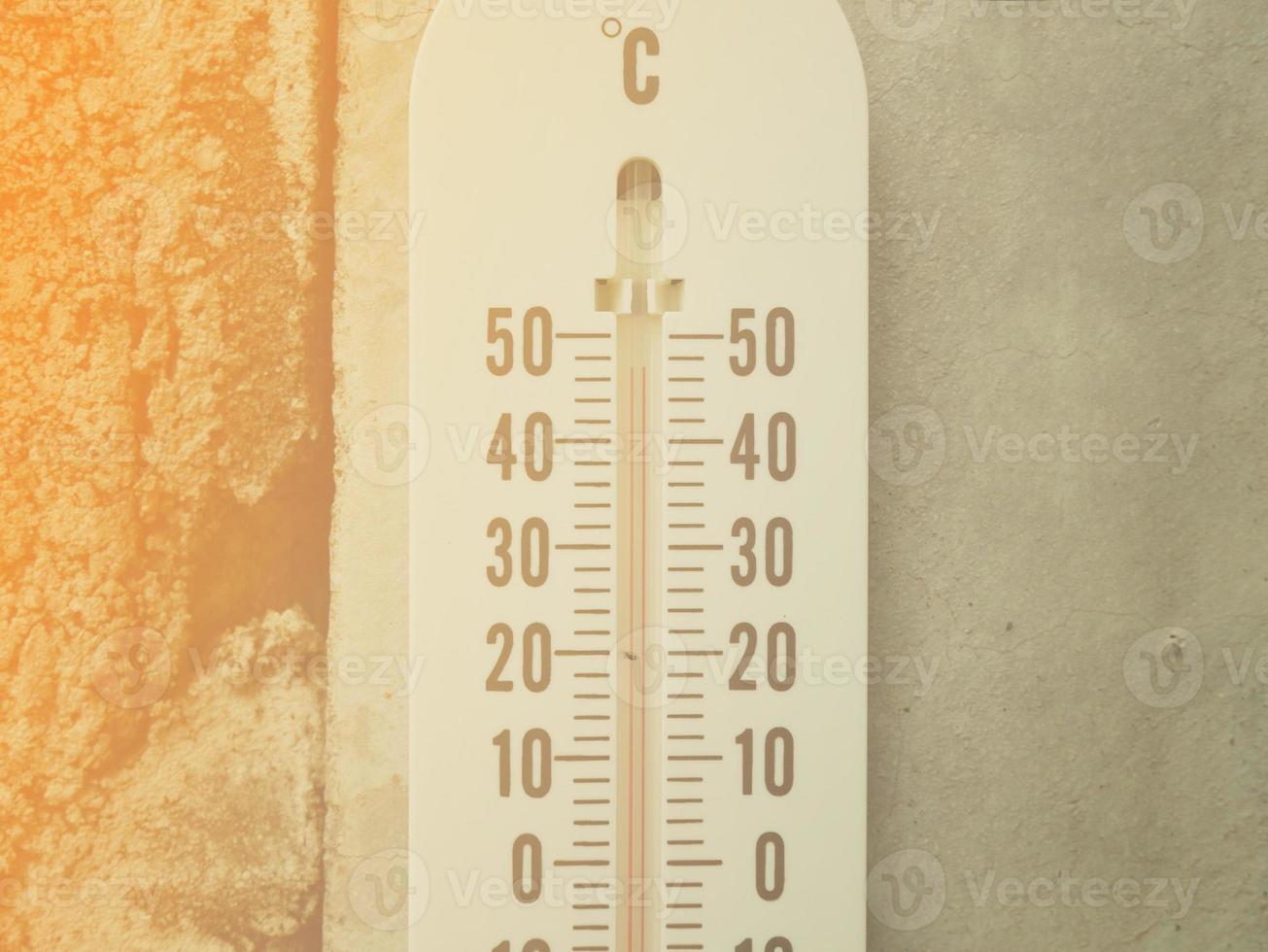 Closeup thermometer showing temperature in degrees Celsius photo